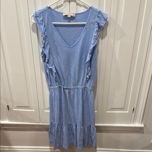 LOFT Blue Ruffled V-Neck Mini Dress
